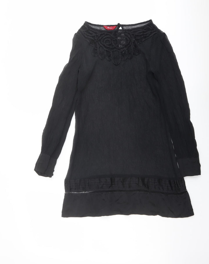 Monsoon Womens Black Polyester Basic Blouse Size 12 Round Neck