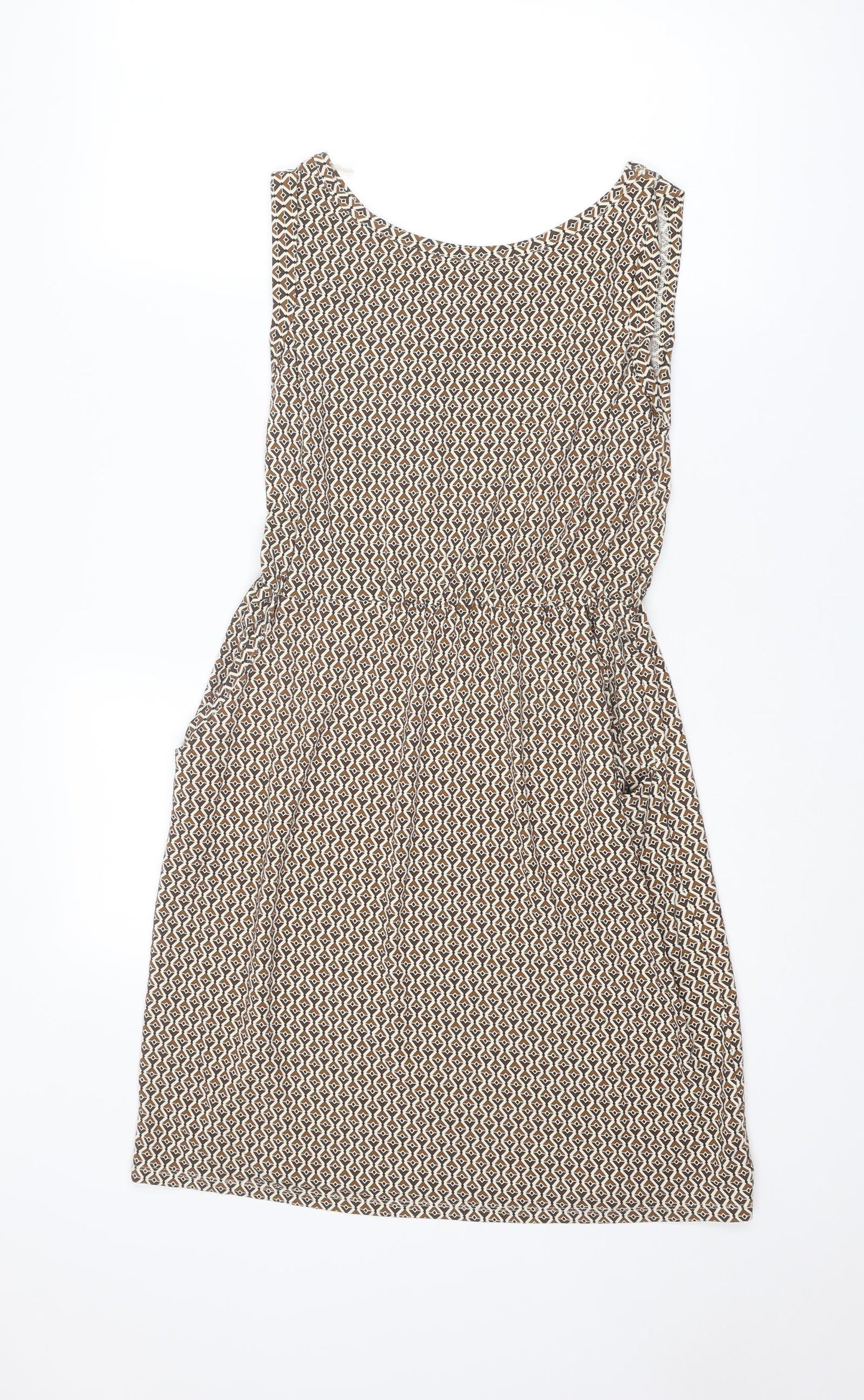 Marks and Spencer Womens Brown Geometric Viscose A-Line Size 6 Round Neck Pullover