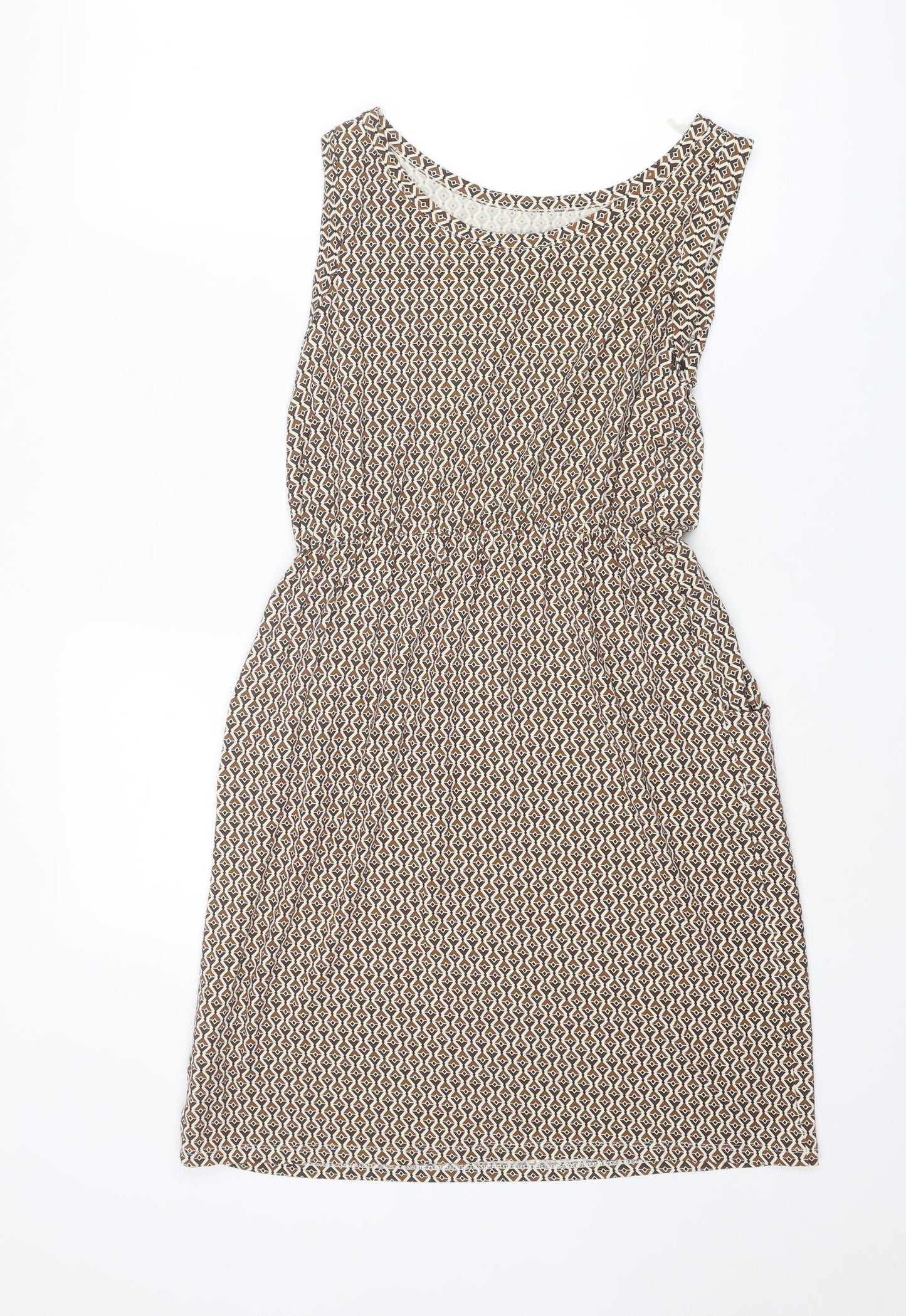 Marks and Spencer Womens Brown Geometric Viscose A-Line Size 6 Round Neck Pullover