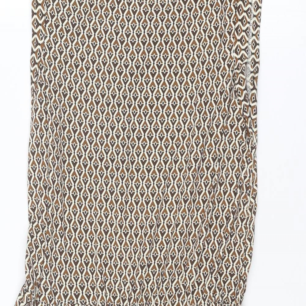 Marks and Spencer Womens Brown Geometric Viscose A-Line Size 6 Round Neck Pullover