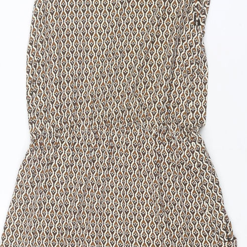 Marks and Spencer Womens Brown Geometric Viscose A-Line Size 6 Round Neck Pullover