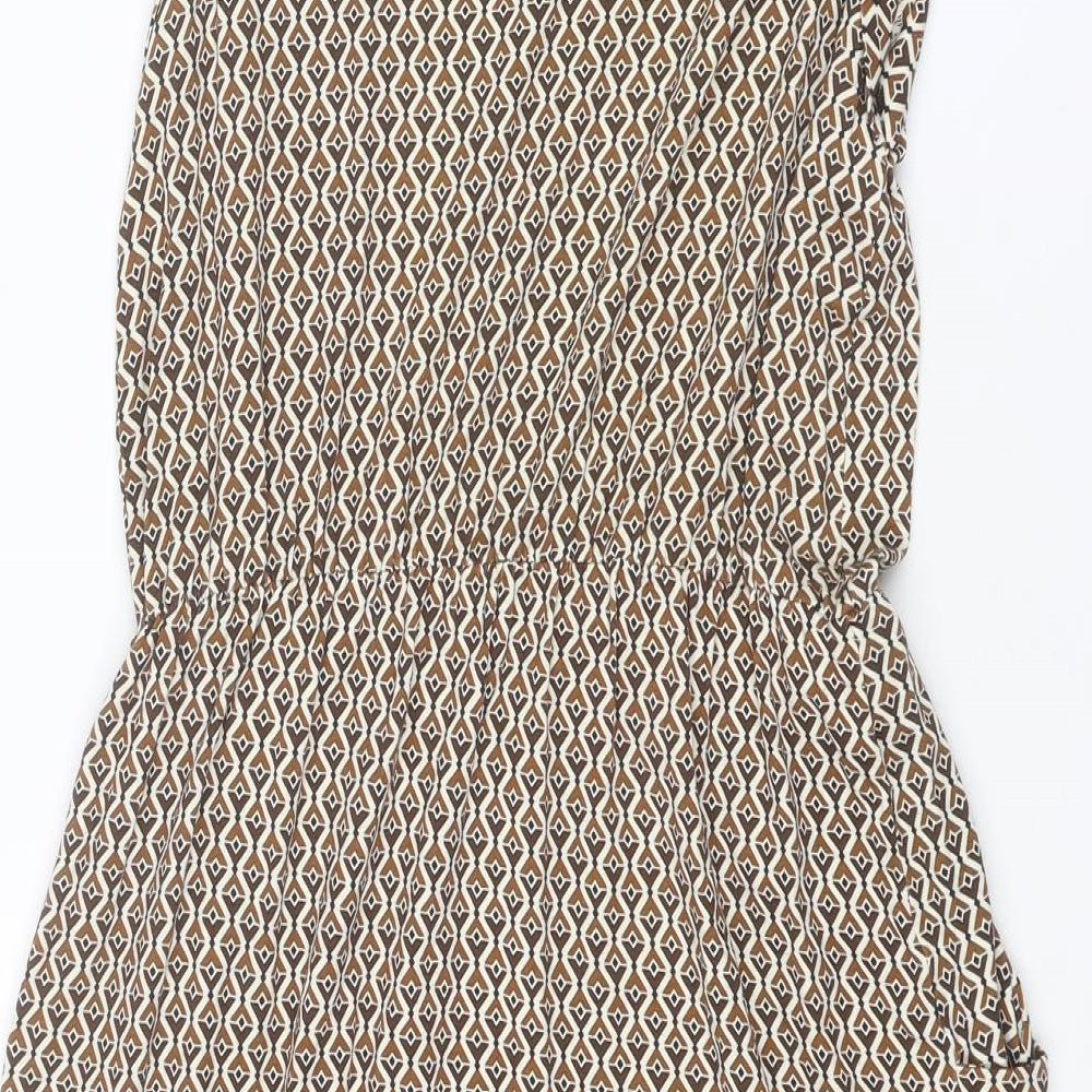 Marks and Spencer Womens Brown Geometric Viscose A-Line Size 6 Round Neck Pullover