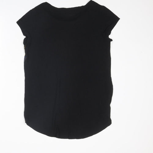 Limited Collection Womens Black Geometric Polyester Basic T-Shirt Size 14 Round Neck