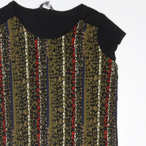 Limited Collection Womens Black Geometric Polyester Basic T-Shirt Size 14 Round Neck