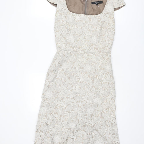NEXT Womens Beige Cotton Shift Size 8 Square Neck Zip