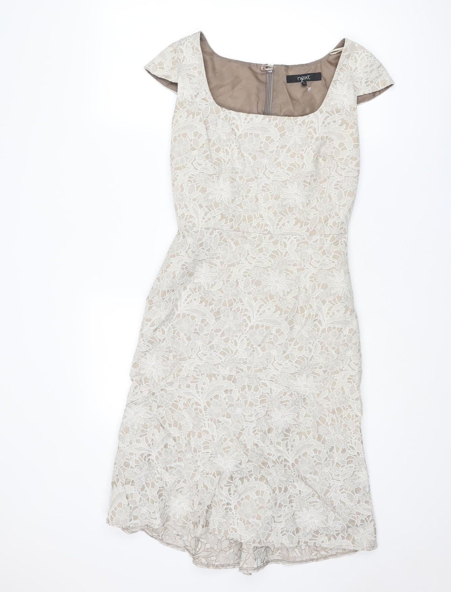 NEXT Womens Beige Cotton Shift Size 8 Square Neck Zip