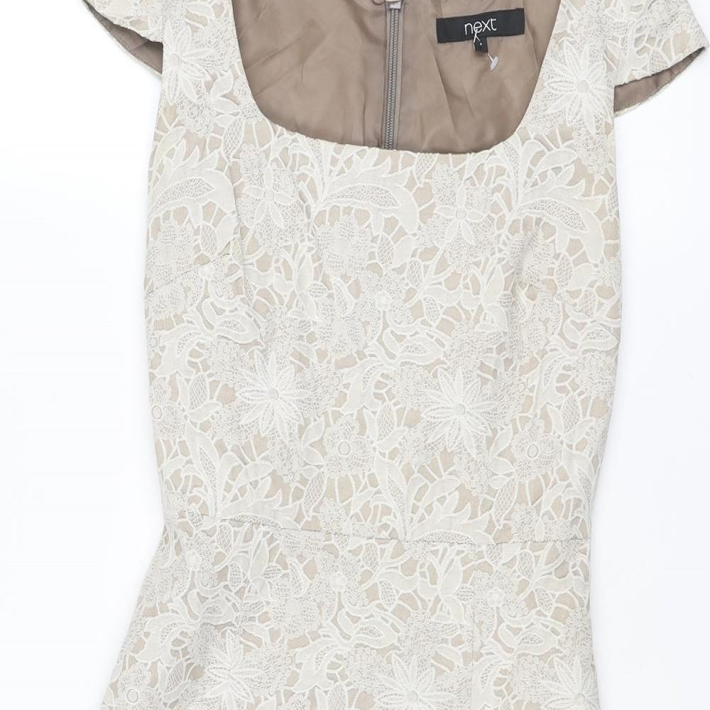 NEXT Womens Beige Cotton Shift Size 8 Square Neck Zip