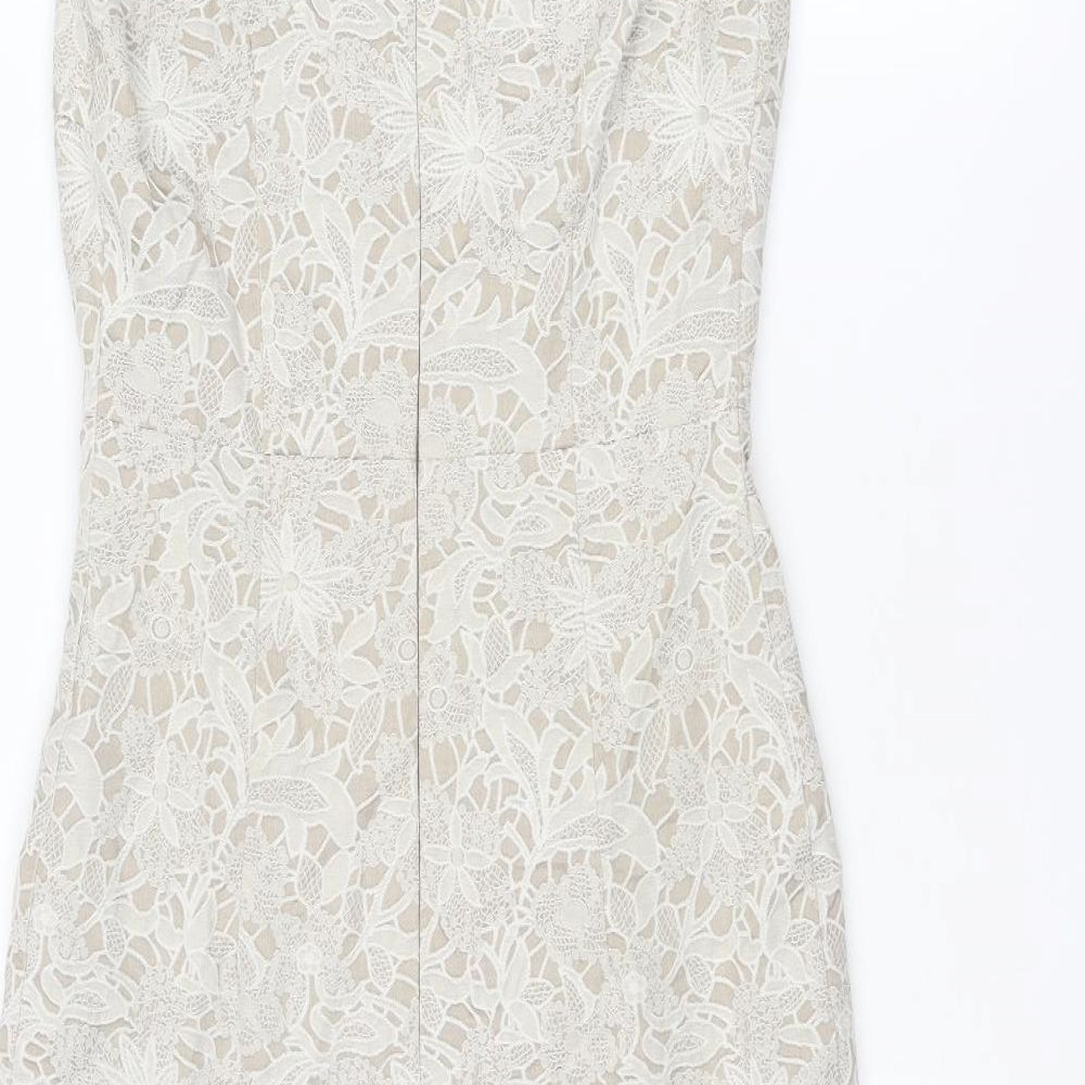 NEXT Womens Beige Cotton Shift Size 8 Square Neck Zip