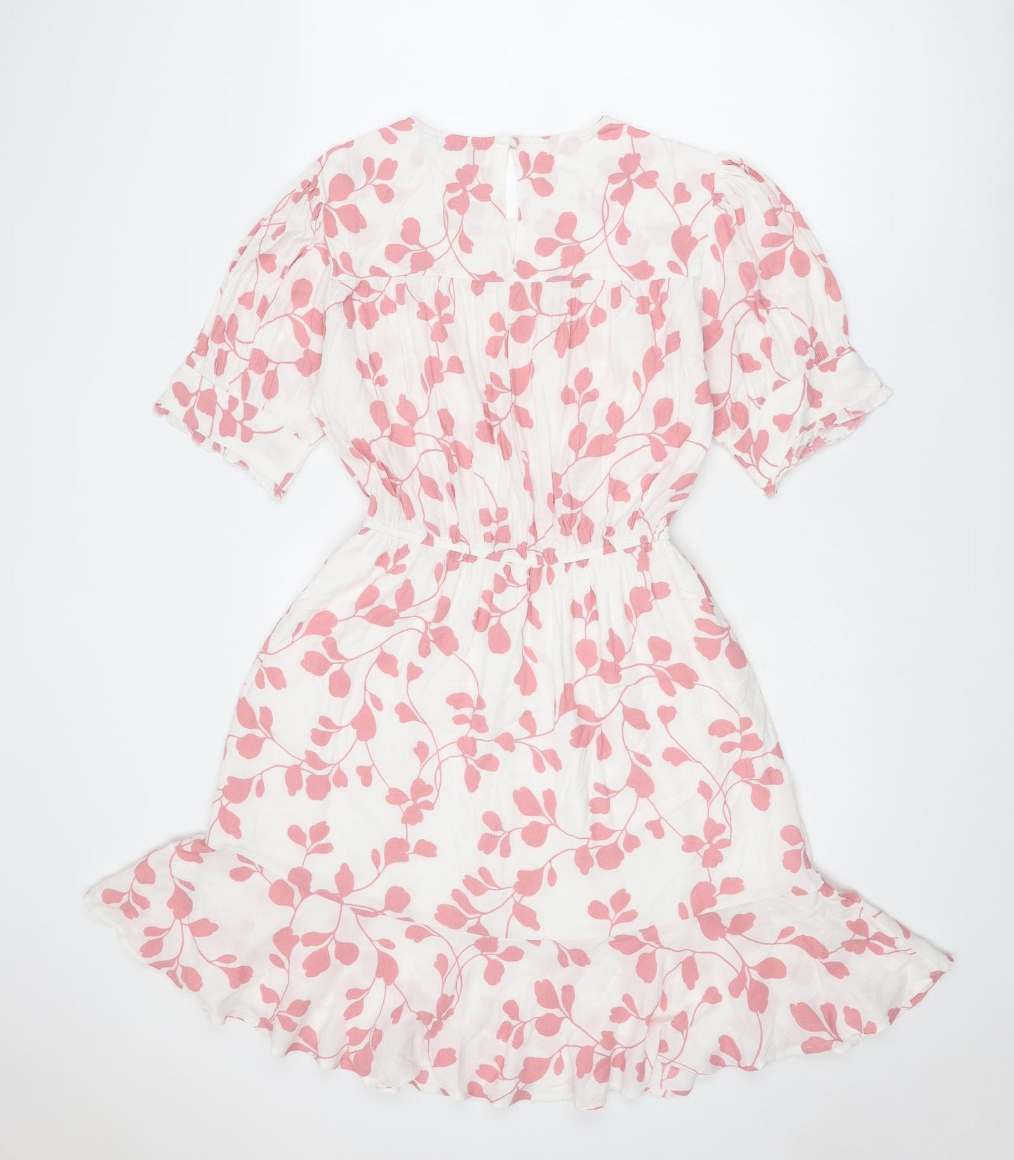 Marks and Spencer Womens White Geometric Viscose A-Line Size 10 Round Neck Button