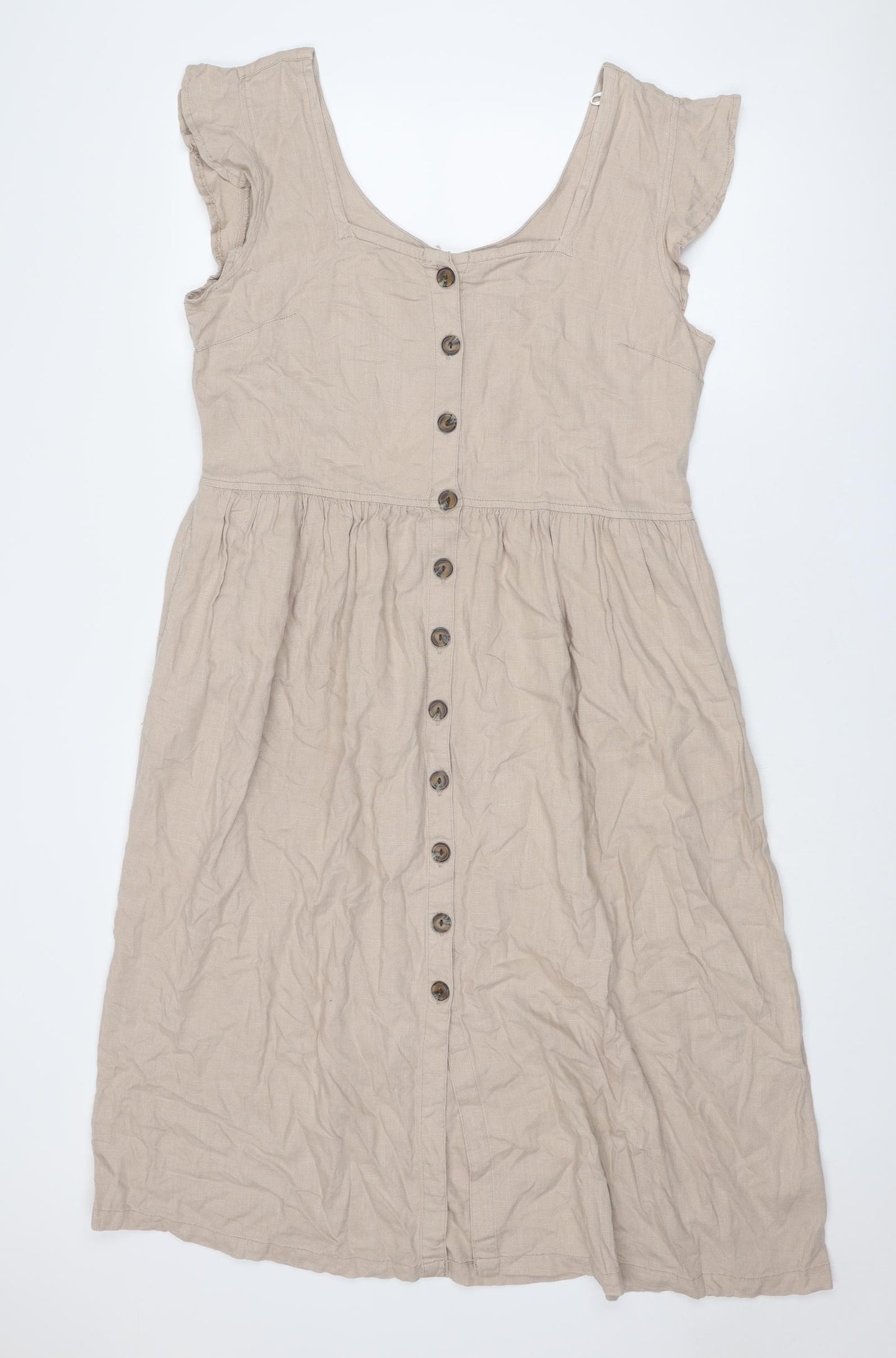 NEXT Womens Beige Viscose A-Line Size 14 Square Neck Button