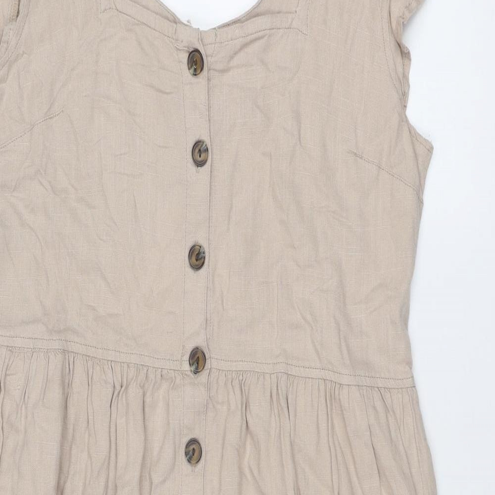 NEXT Womens Beige Viscose A-Line Size 14 Square Neck Button