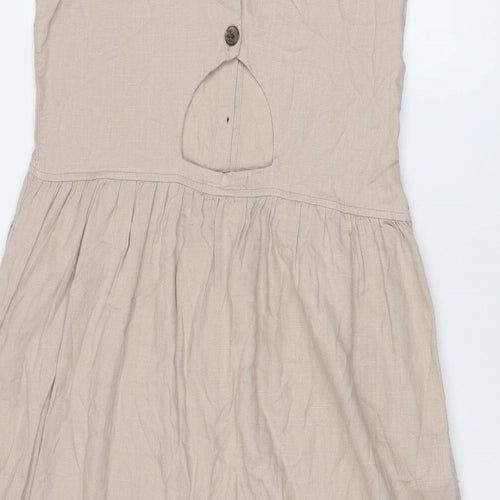 NEXT Womens Beige Viscose A-Line Size 14 Square Neck Button