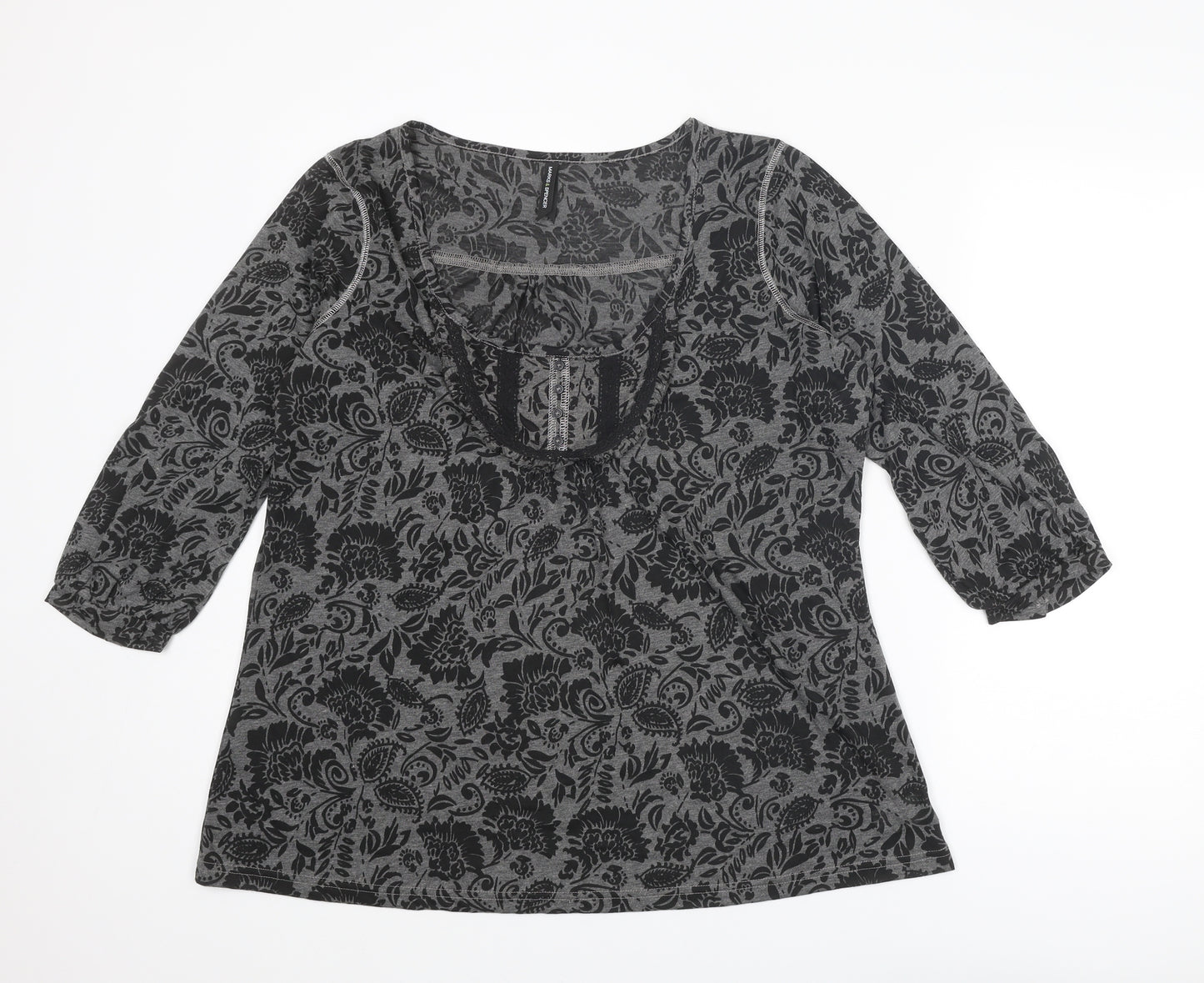 Marks and Spencer Womens Grey Geometric Polyester Basic T-Shirt Size 20 Scoop Neck