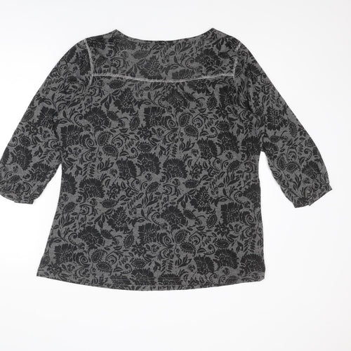 Marks and Spencer Womens Grey Geometric Polyester Basic T-Shirt Size 20 Scoop Neck