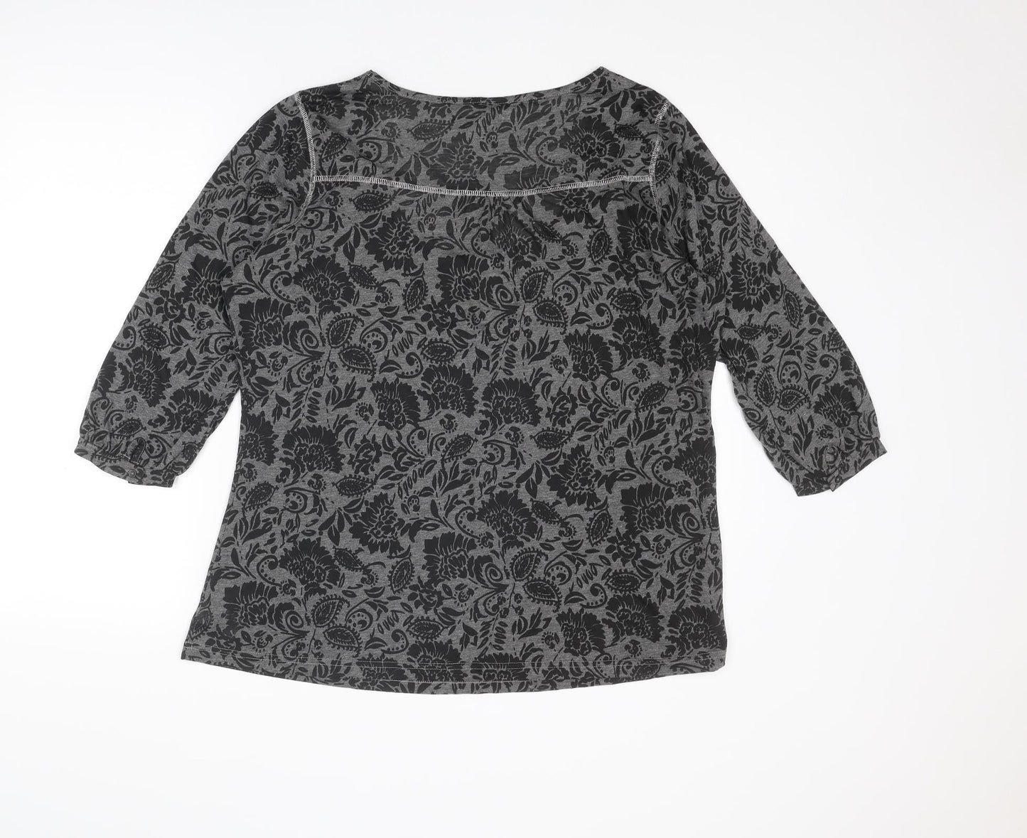 Marks and Spencer Womens Grey Geometric Polyester Basic T-Shirt Size 20 Scoop Neck