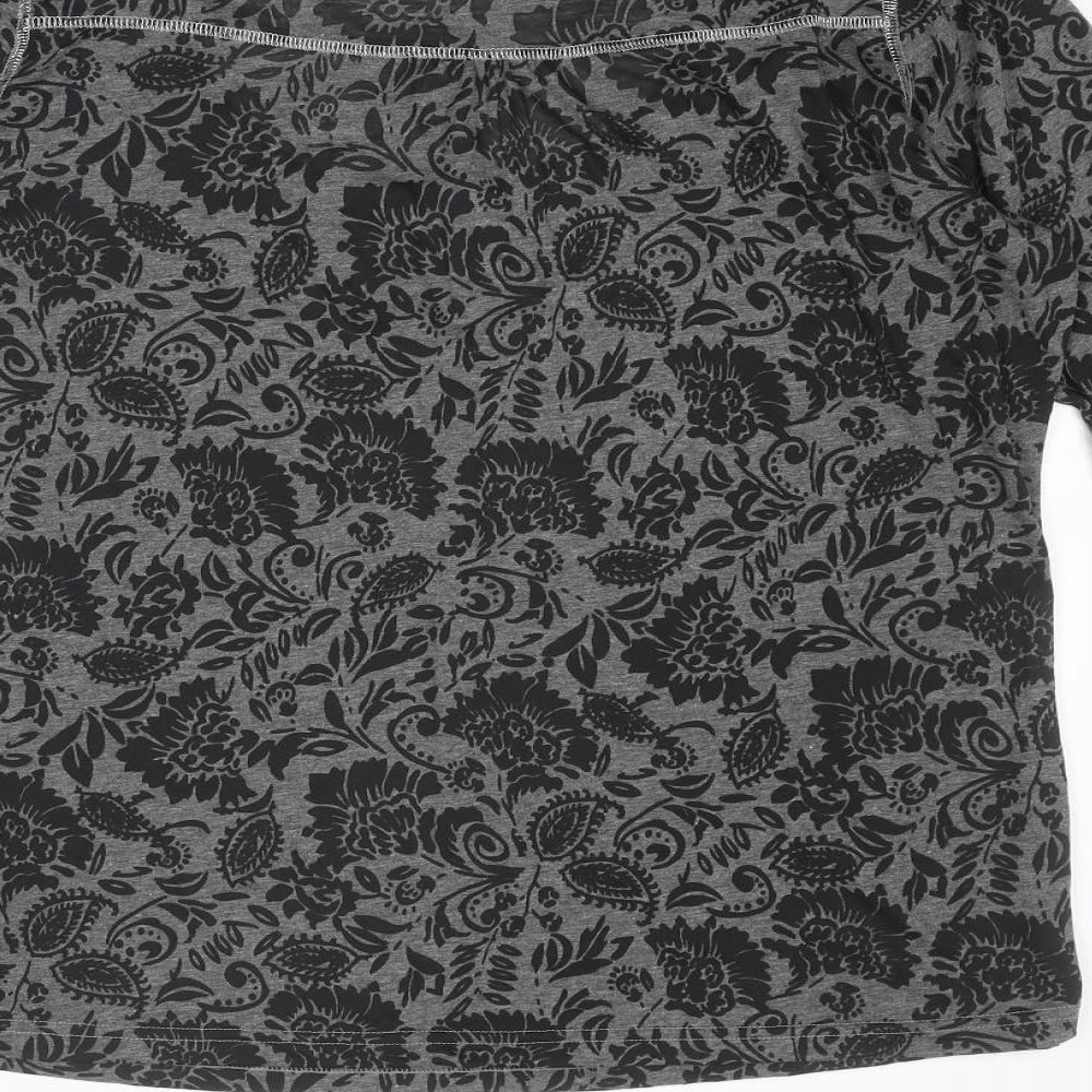 Marks and Spencer Womens Grey Geometric Polyester Basic T-Shirt Size 20 Scoop Neck