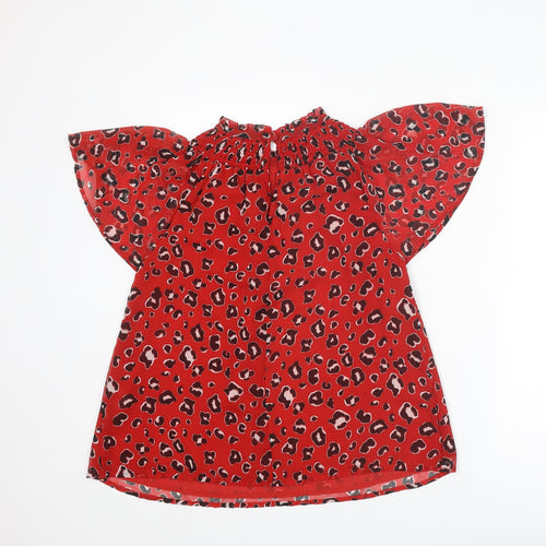 River Island Womens Red Animal Print Polyester Basic Blouse Size 10 Round Neck - Leopard Print