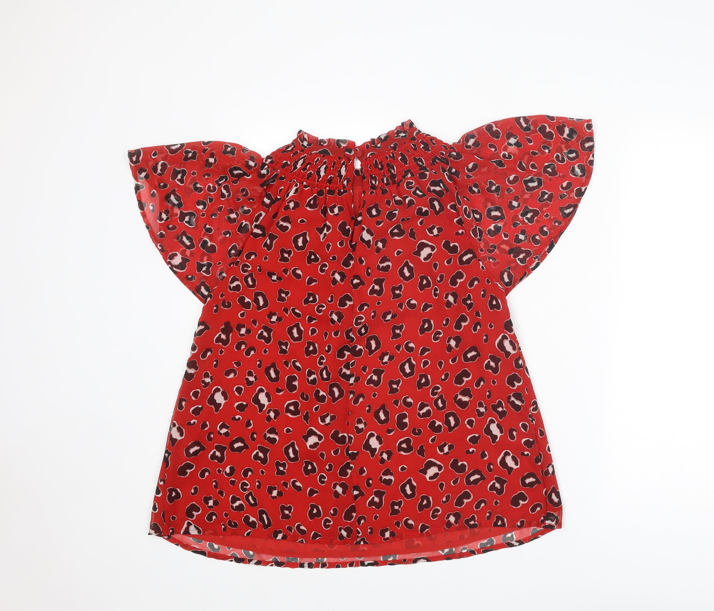 River Island Womens Red Animal Print Polyester Basic Blouse Size 10 Round Neck - Leopard Print