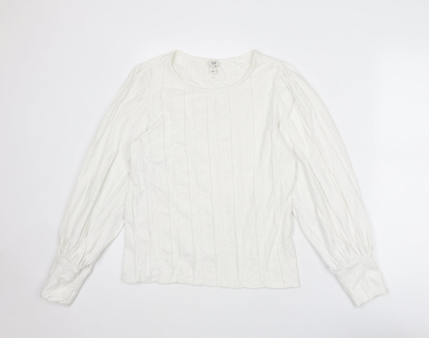 River Island Womens White Cotton Basic Blouse Size 12 Round Neck