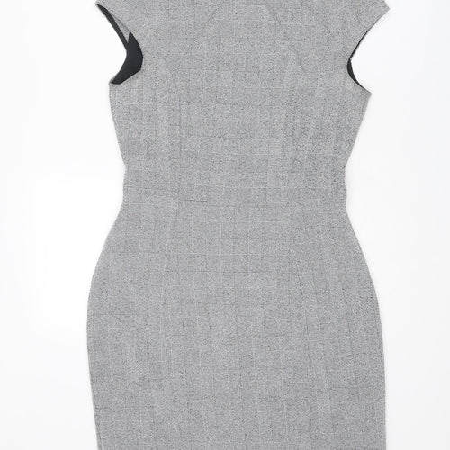 H&M Womens Grey Plaid Polyester Shift Size 10 Round Neck Zip