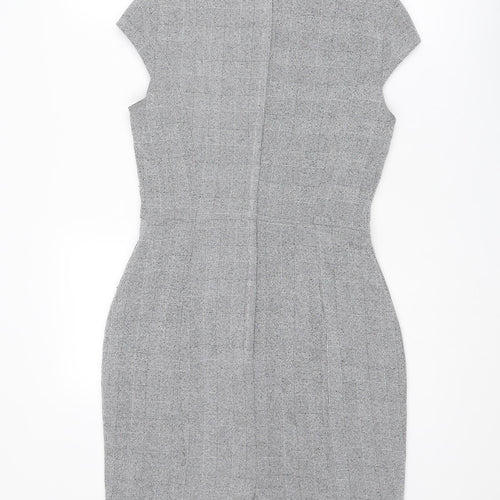 H&M Womens Grey Plaid Polyester Shift Size 10 Round Neck Zip