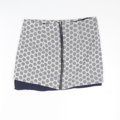 Topshop Womens White Geometric Cotton Mini Skirt Size 8 Zip