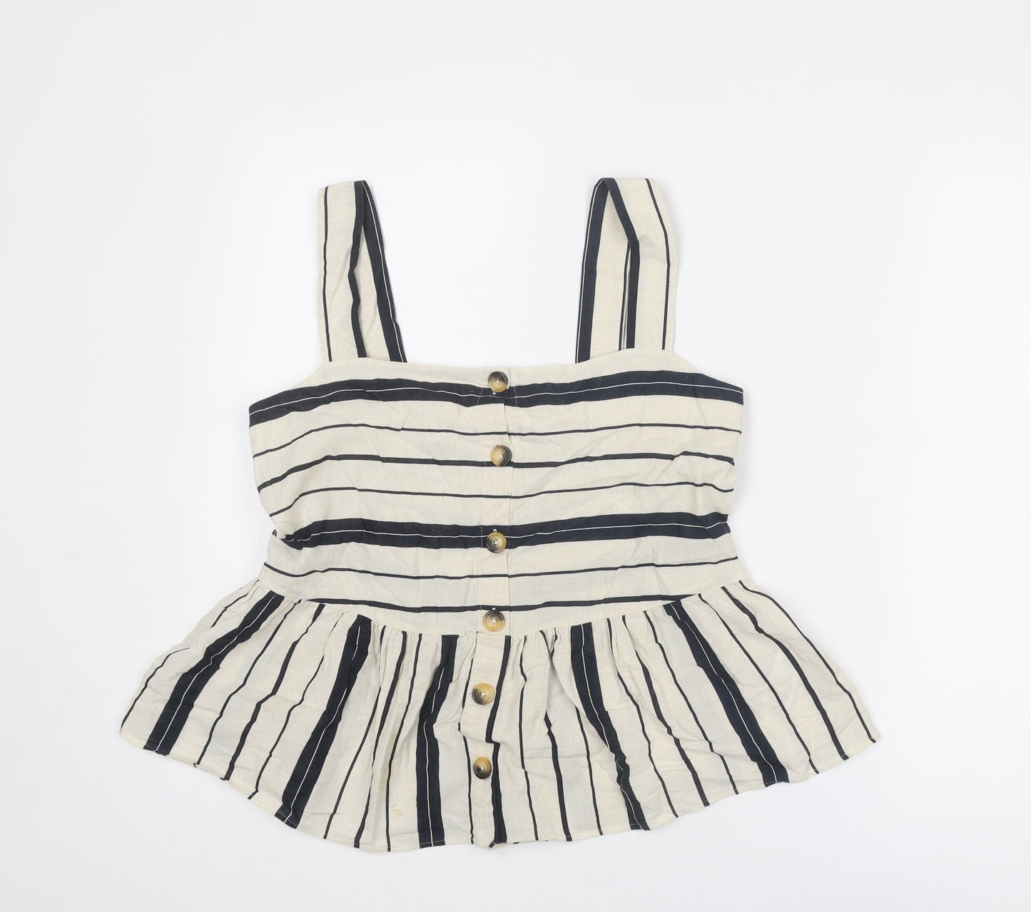 Marks and Spencer Womens Ivory Striped Cotton Basic Tank Size 12 Square Neck