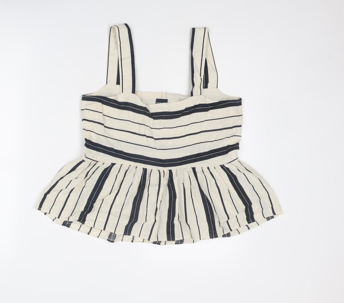 Marks and Spencer Womens Ivory Striped Cotton Basic Tank Size 12 Square Neck