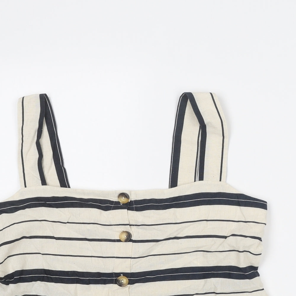 Marks and Spencer Womens Ivory Striped Cotton Basic Tank Size 12 Square Neck