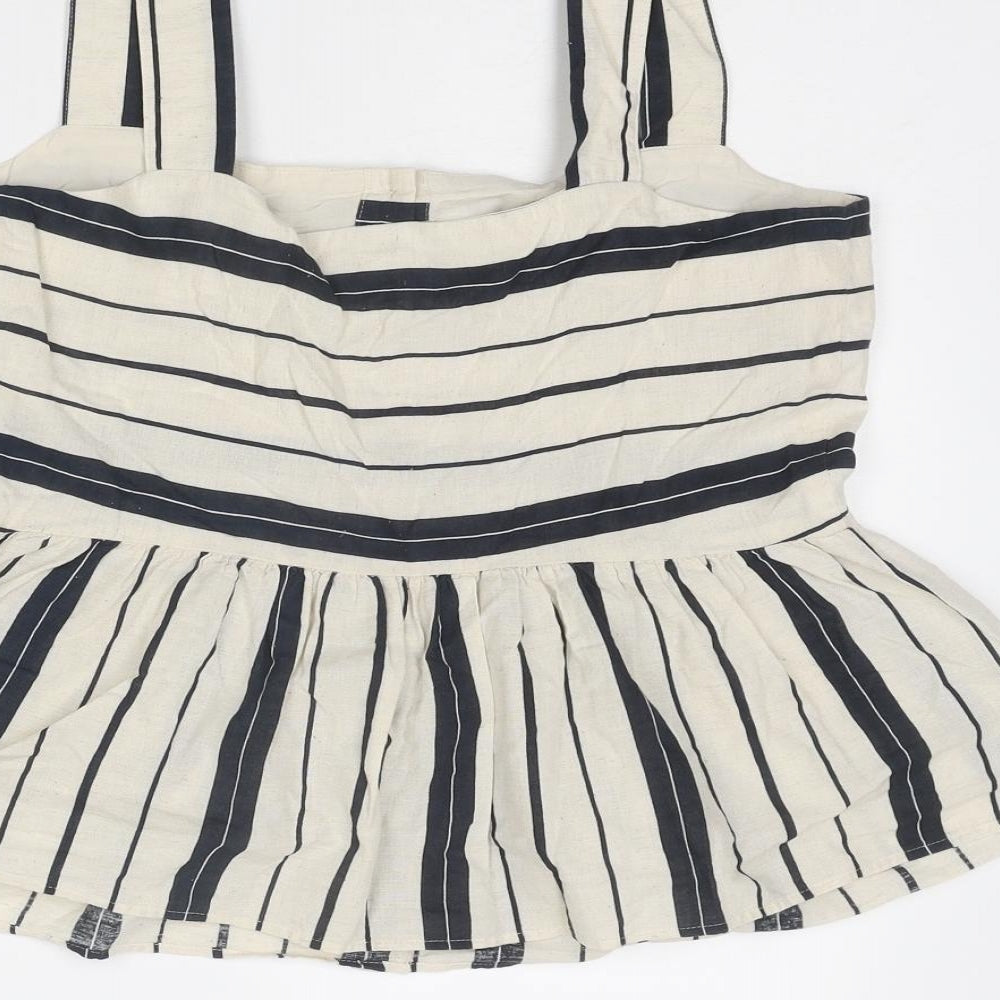 Marks and Spencer Womens Ivory Striped Cotton Basic Tank Size 12 Square Neck