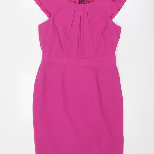 Marks and Spencer Womens Pink Polyester Shift Size 10 Boat Neck Zip