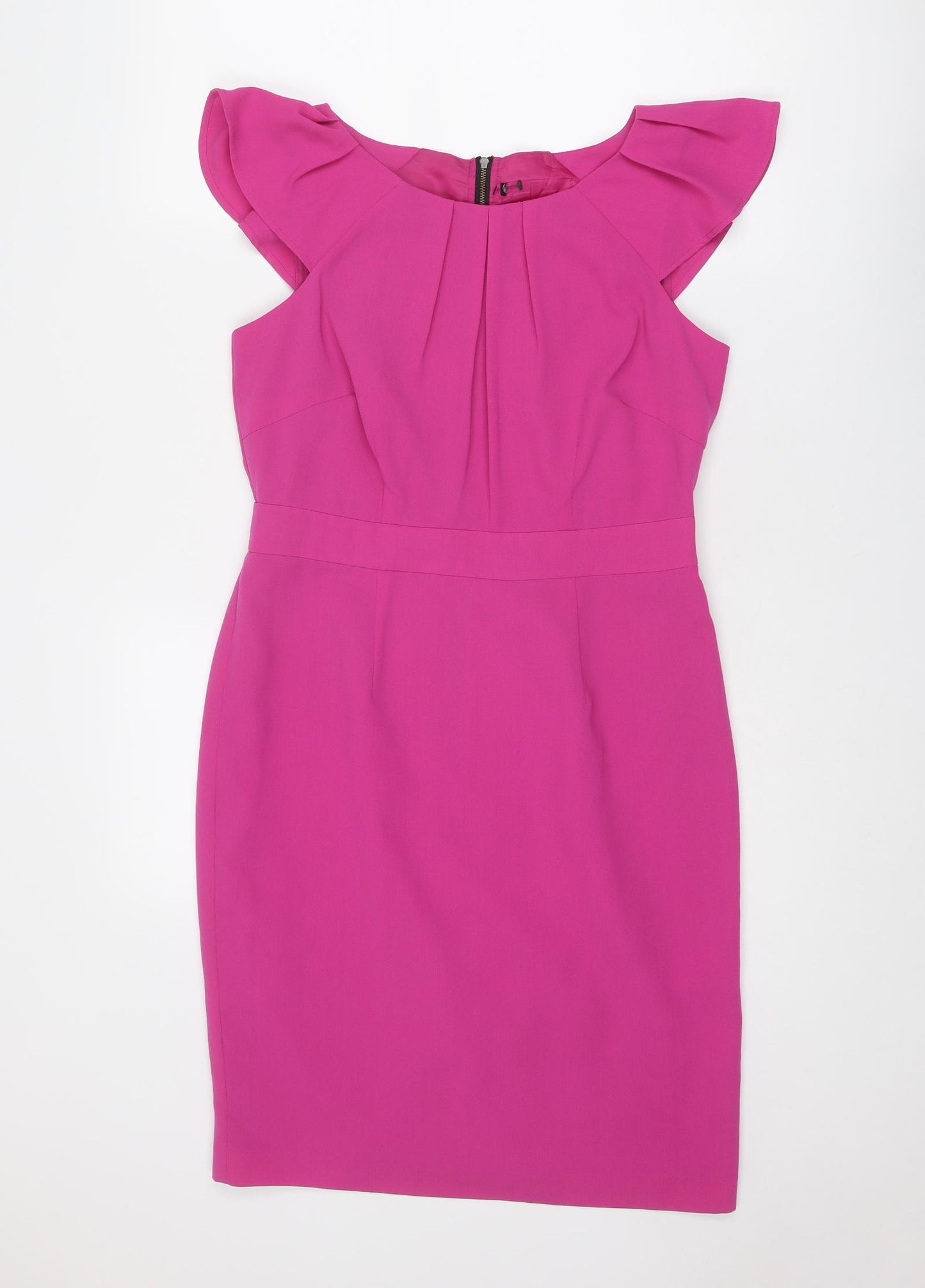 Marks and Spencer Womens Pink Polyester Shift Size 10 Boat Neck Zip