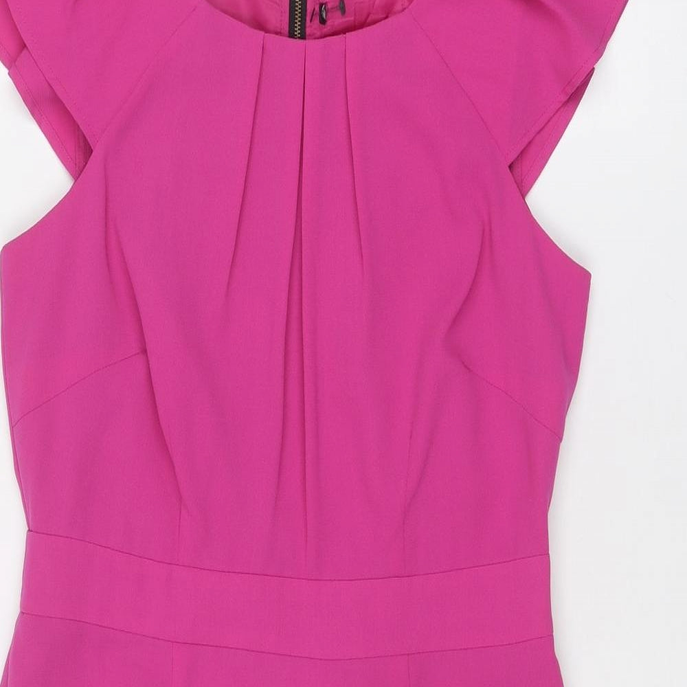 Marks and Spencer Womens Pink Polyester Shift Size 10 Boat Neck Zip