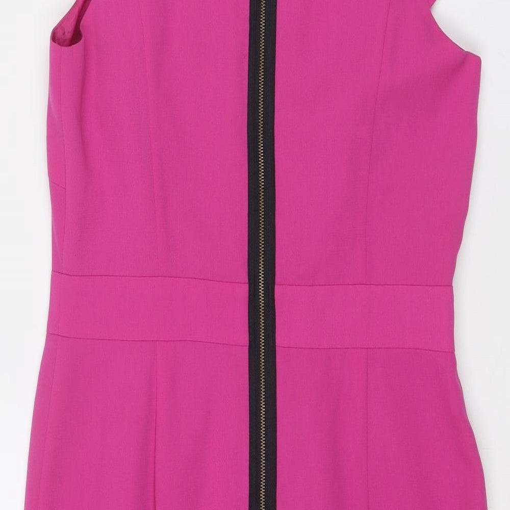 Marks and Spencer Womens Pink Polyester Shift Size 10 Boat Neck Zip