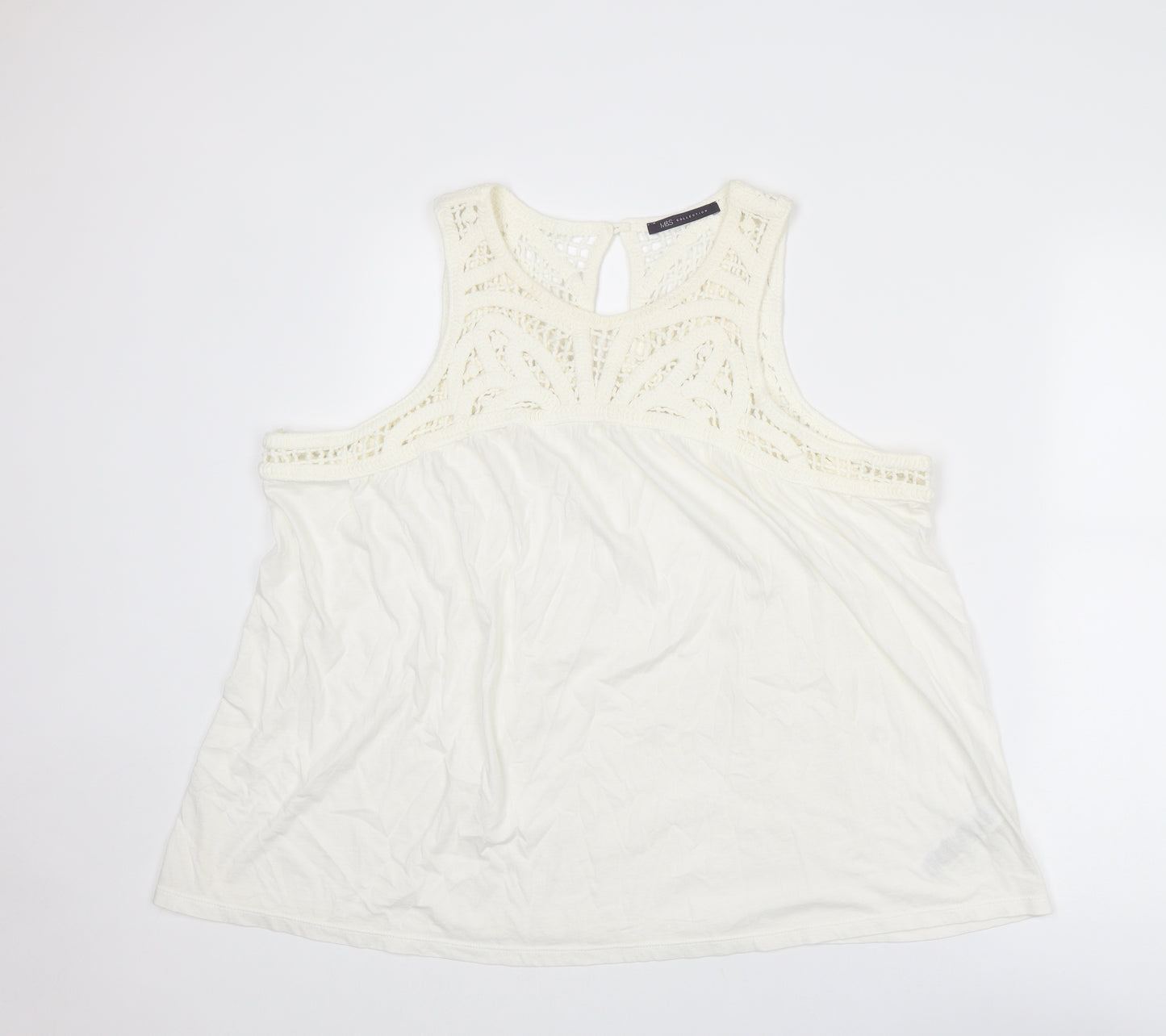 Marks and Spencer Womens Ivory Cotton Basic Tank Size 20 Round Neck