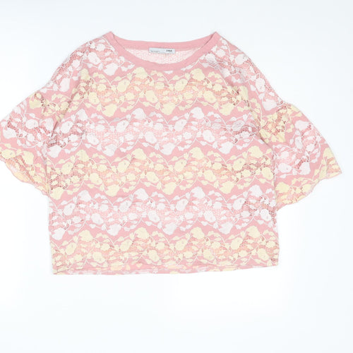 Zara Womens Multicoloured Floral Polyester Basic T-Shirt Size M Round Neck