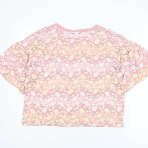 Zara Womens Multicoloured Floral Polyester Basic T-Shirt Size M Round Neck