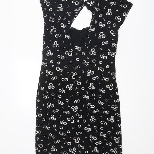 Topshop Womens Black Floral Viscose A-Line Size 12 Square Neck Pullover