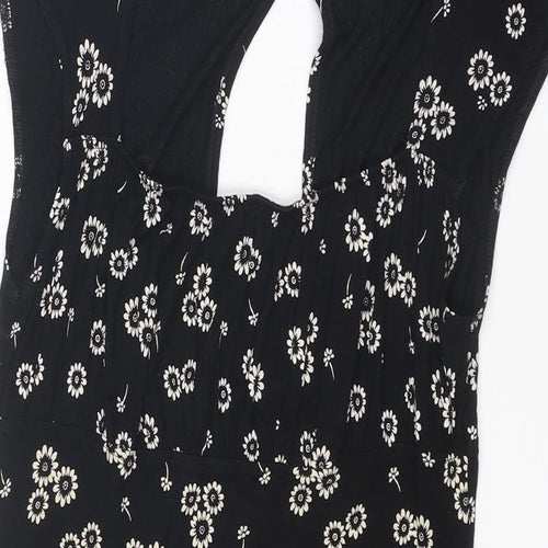 Topshop Womens Black Floral Viscose A-Line Size 12 Square Neck Pullover