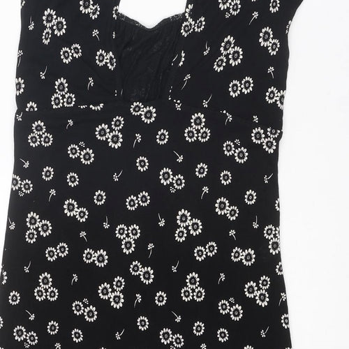 Topshop Womens Black Floral Viscose A-Line Size 12 Square Neck Pullover