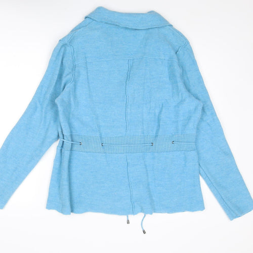 FRANK WALDER Womens Blue Collared Wool Cardigan Jumper Size 18