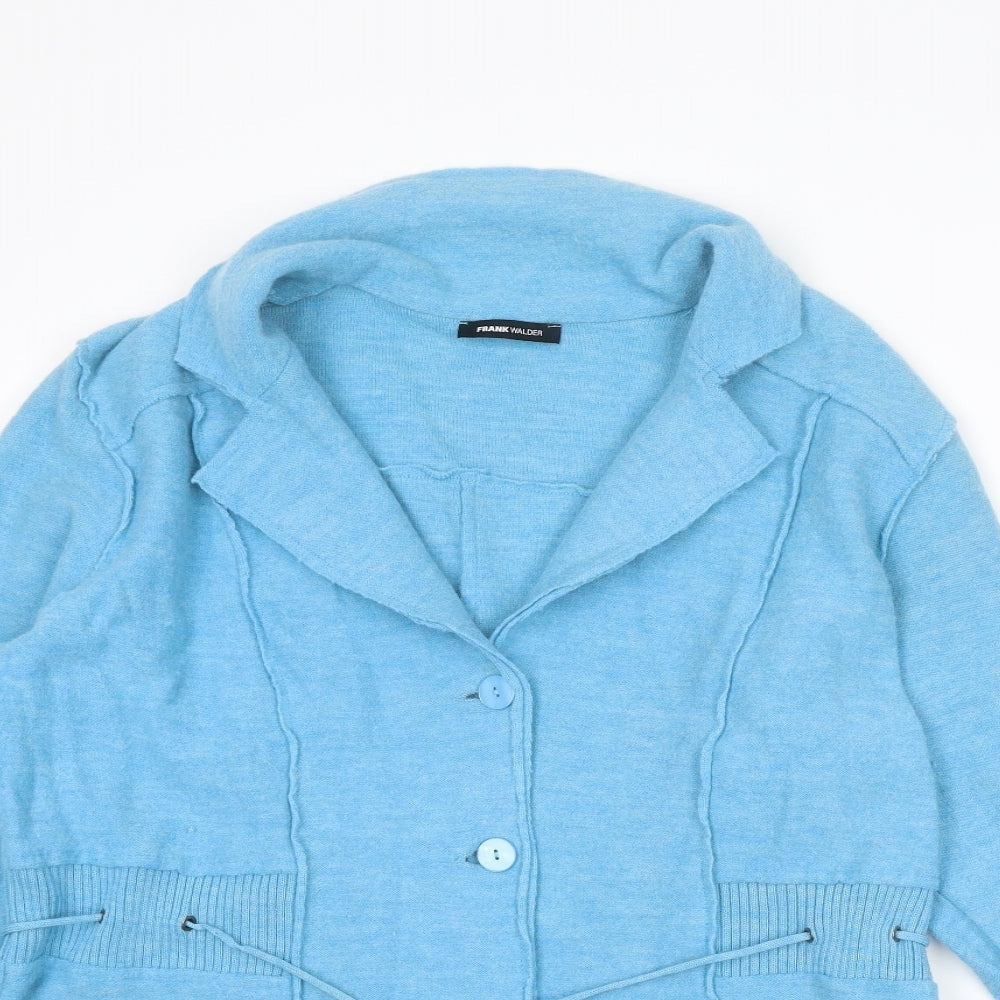 FRANK WALDER Womens Blue Collared Wool Cardigan Jumper Size 18