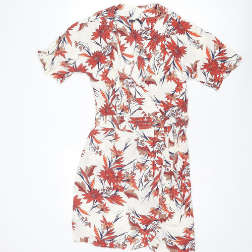 Marks and Spencer Womens Multicoloured Floral Viscose Wrap Dress Size 8 V-Neck Button