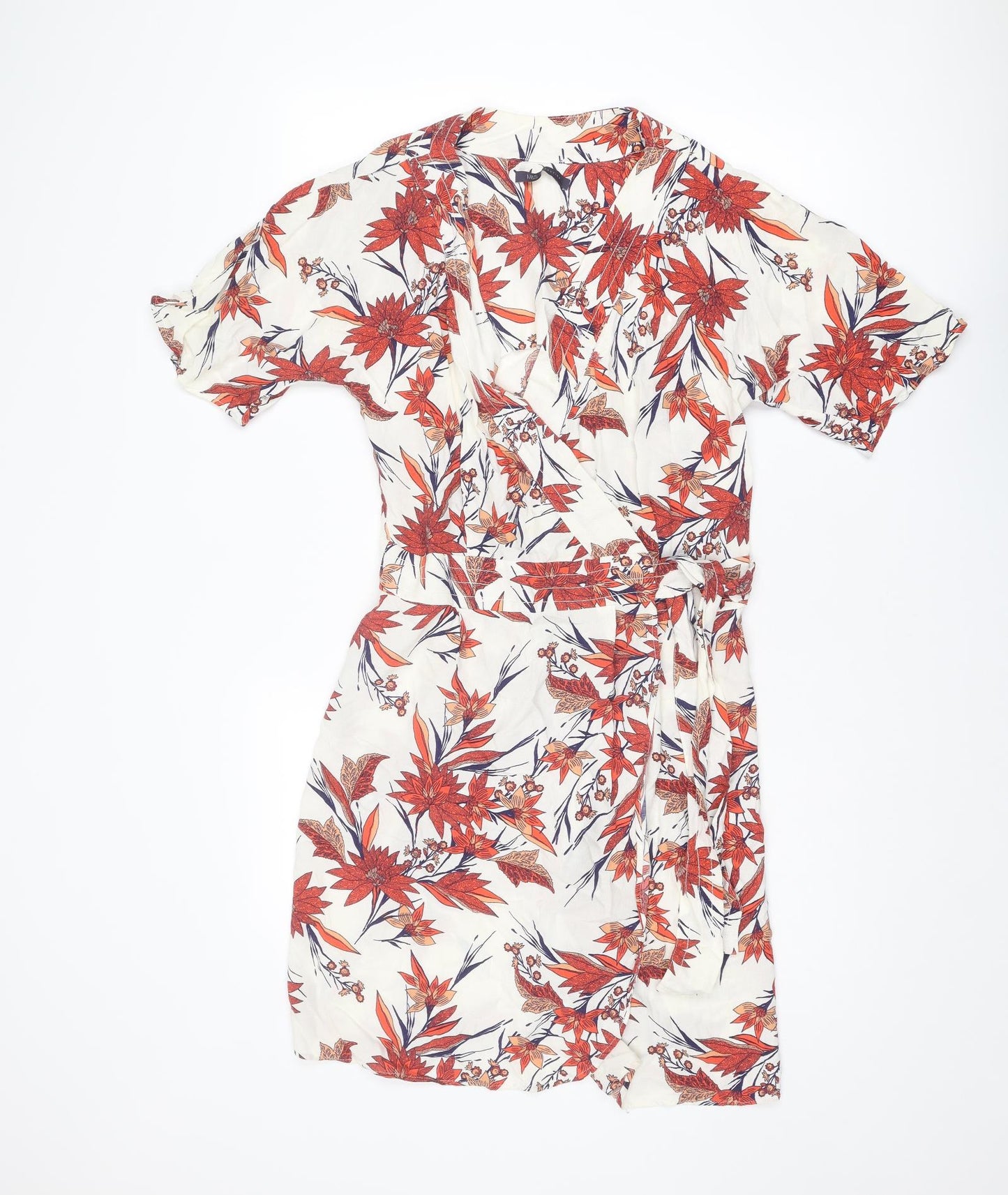 Marks and Spencer Womens Multicoloured Floral Viscose Wrap Dress Size 8 V-Neck Button
