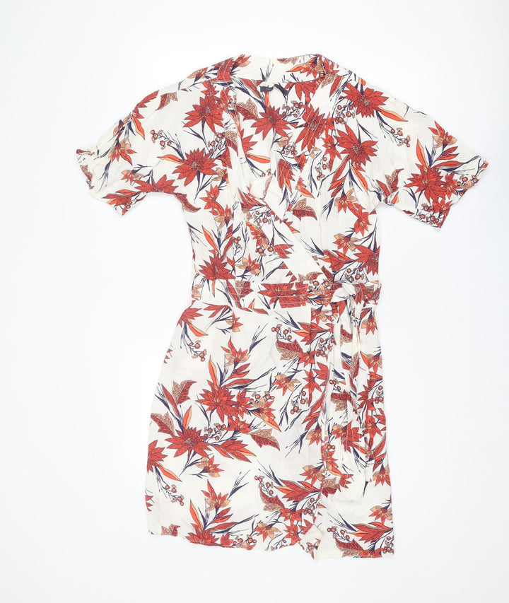 Marks and Spencer Womens Multicoloured Floral Viscose Wrap Dress Size 8 V-Neck Button