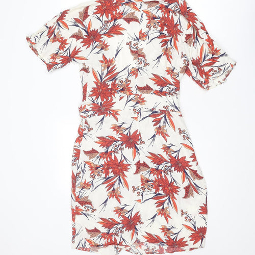 Marks and Spencer Womens Multicoloured Floral Viscose Wrap Dress Size 8 V-Neck Button