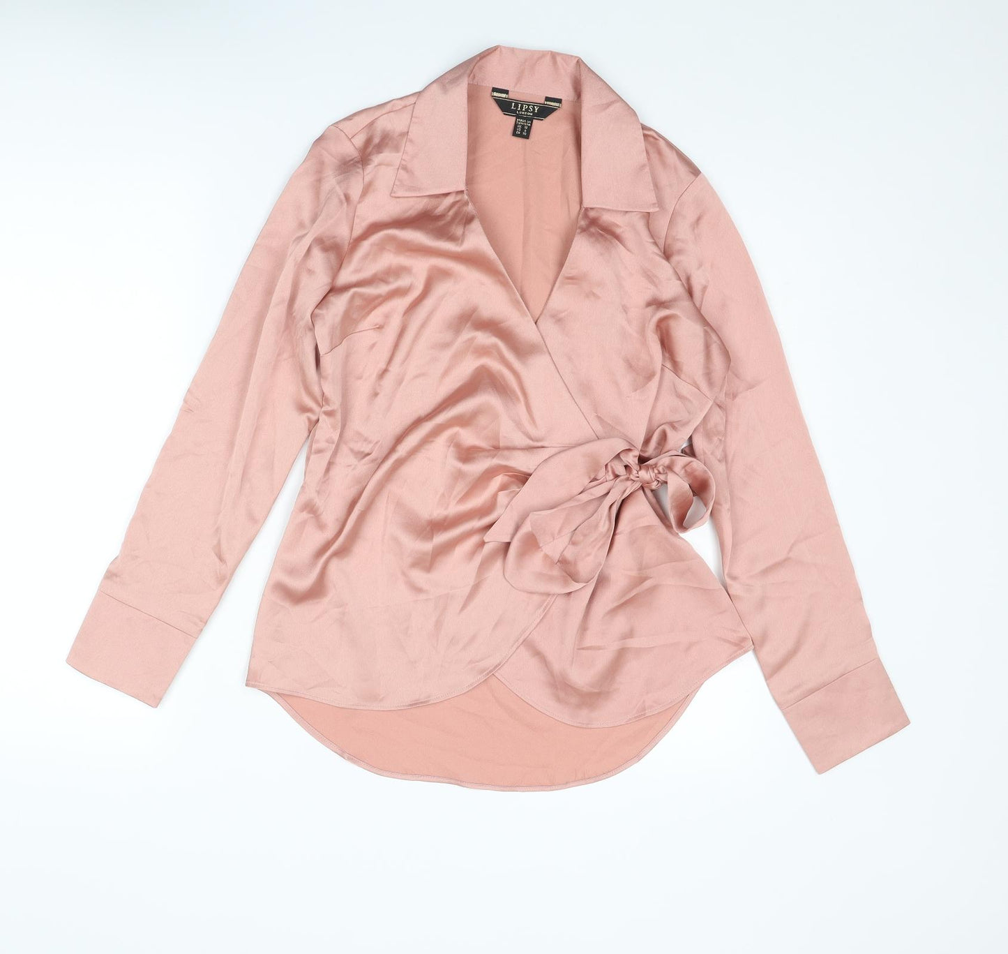 Lipsy Womens Pink Polyester Wrap Blouse Size 10 Collared