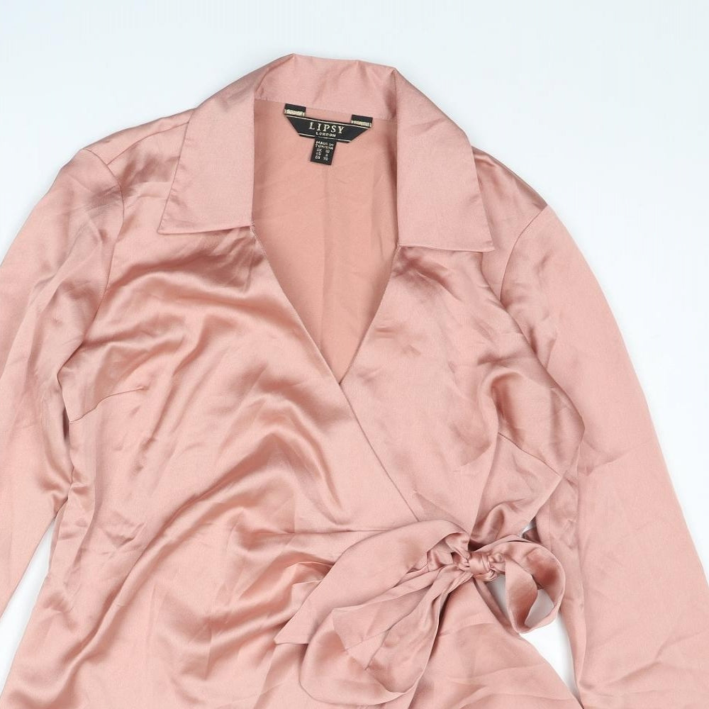 Lipsy Womens Pink Polyester Wrap Blouse Size 10 Collared