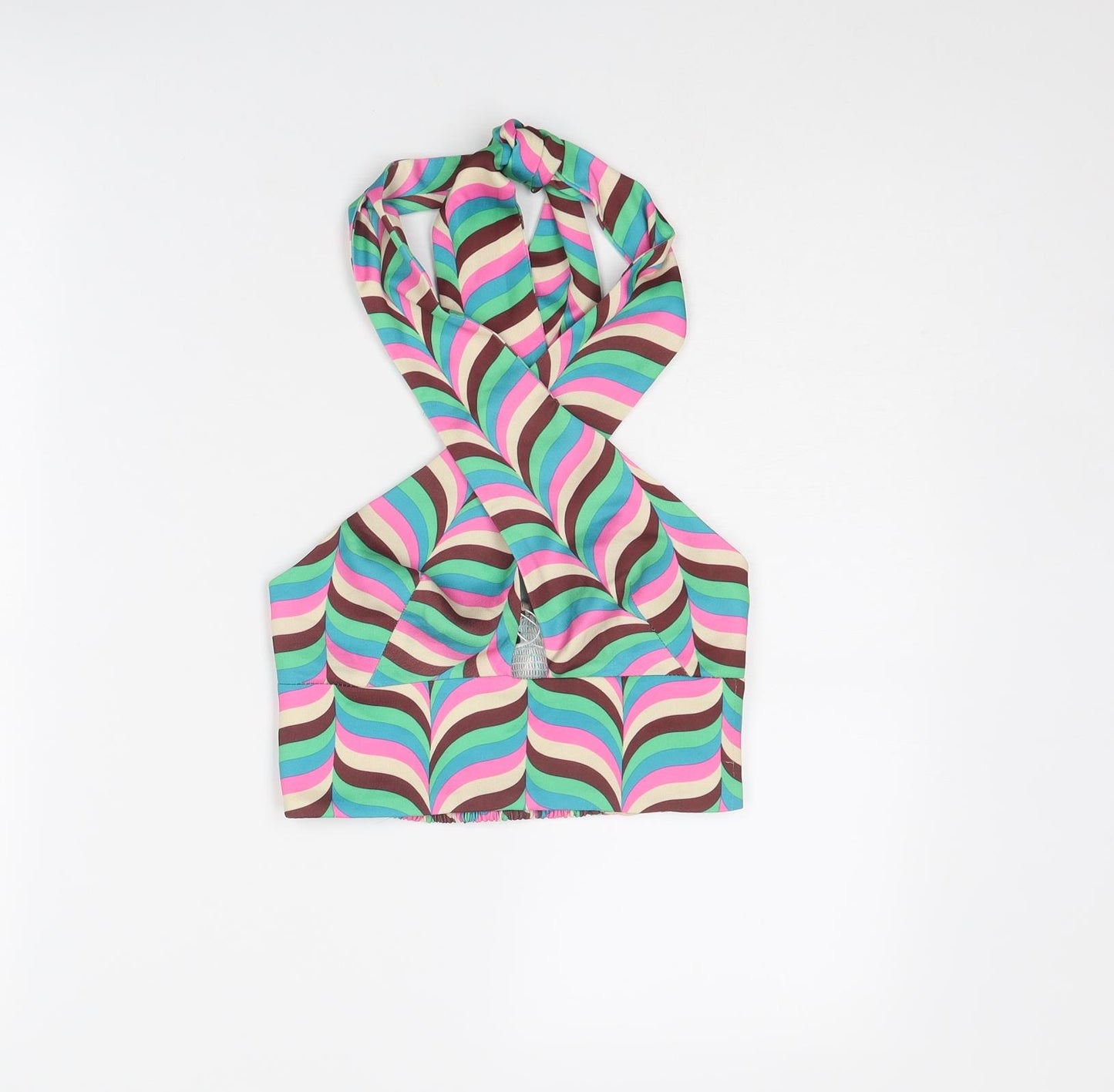 Zara Womens Multicoloured Geometric Polyester Cropped Tank Size XS Halter