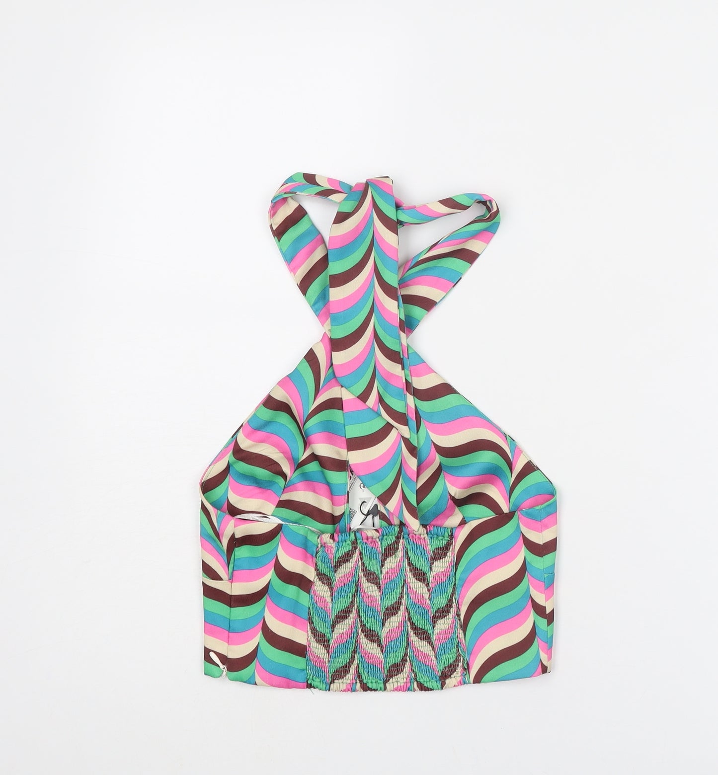 Zara Womens Multicoloured Geometric Polyester Cropped Tank Size XS Halter